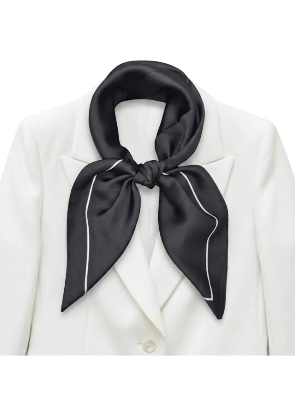 ✨Elegant Bandana Square Silky Scarf BLACK White border Soft Wrap Versatile Shawl